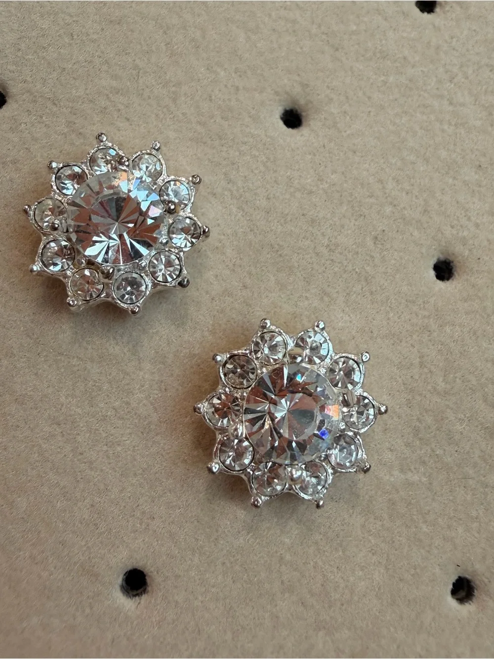 Vintage Signed Roman Crystal Halo Flower Stud Earrings-1069